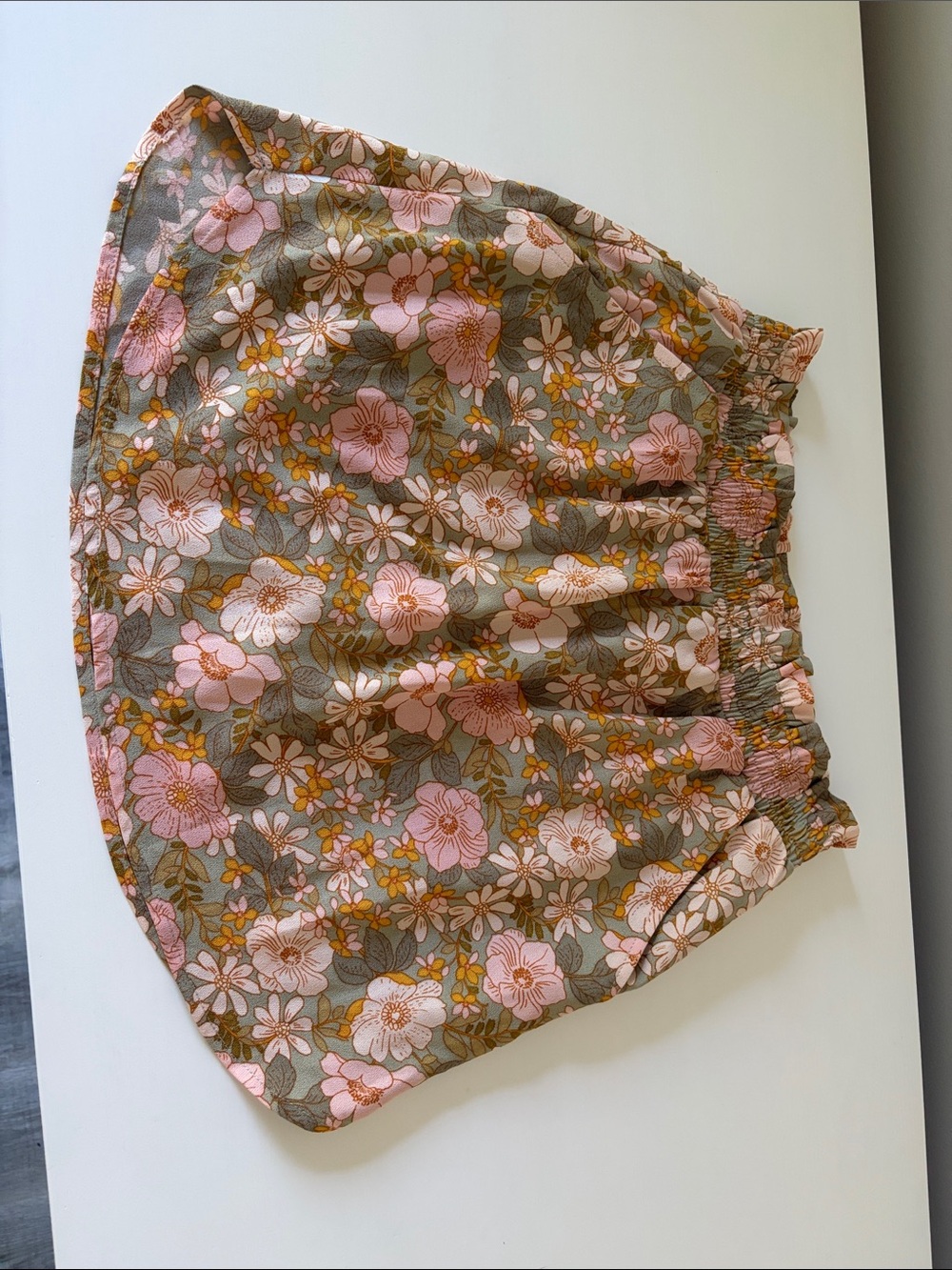 Floral Elastic Waist Mini Skirt - Pink & Olive